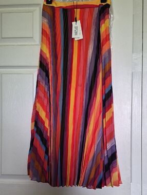 Milly Multicolor Pleated Stripe Midi Skirt NWT Size 2